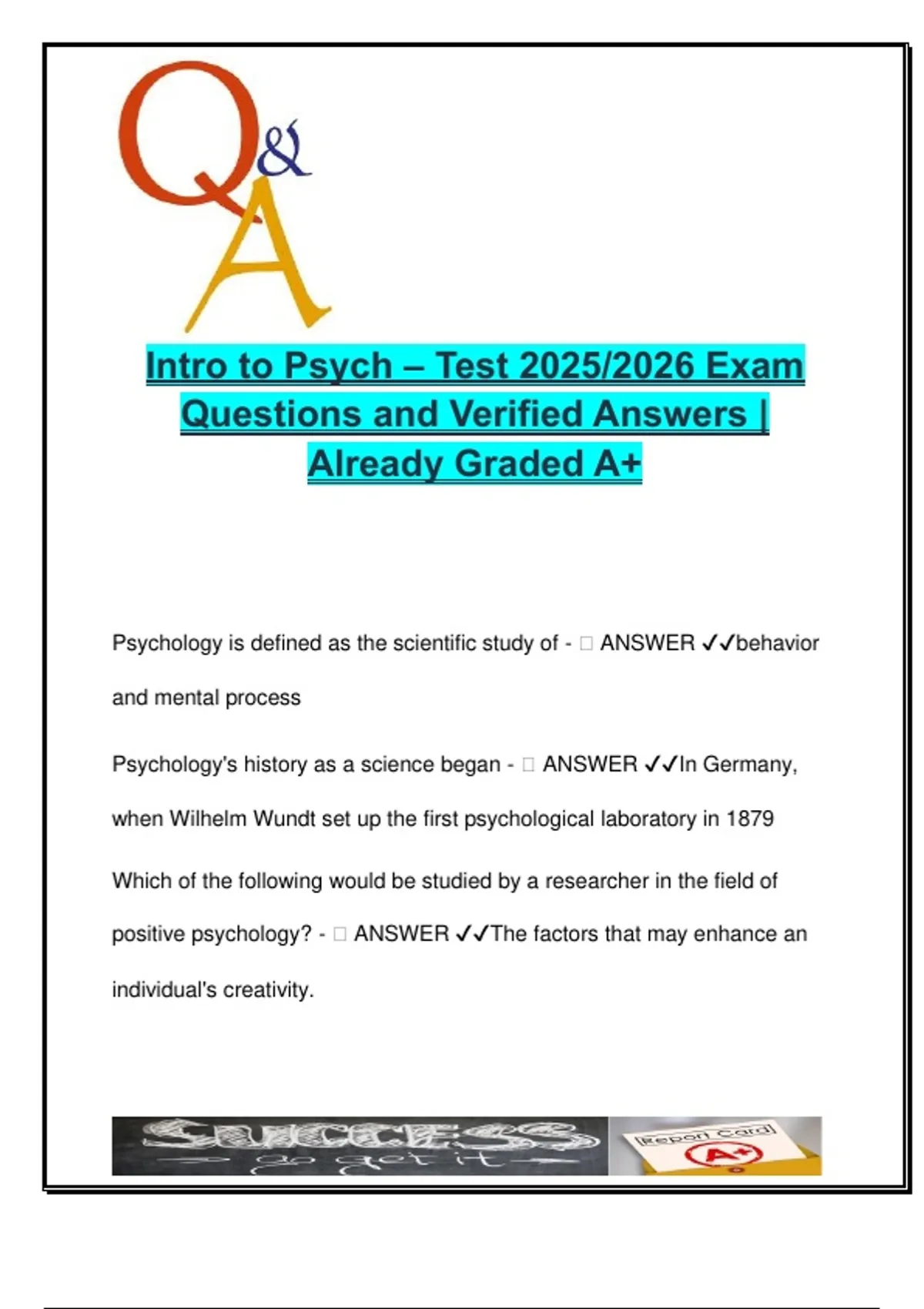 Intro to Psychology – PSY 101 – 100+ Verified Exam Questions on Memory ...