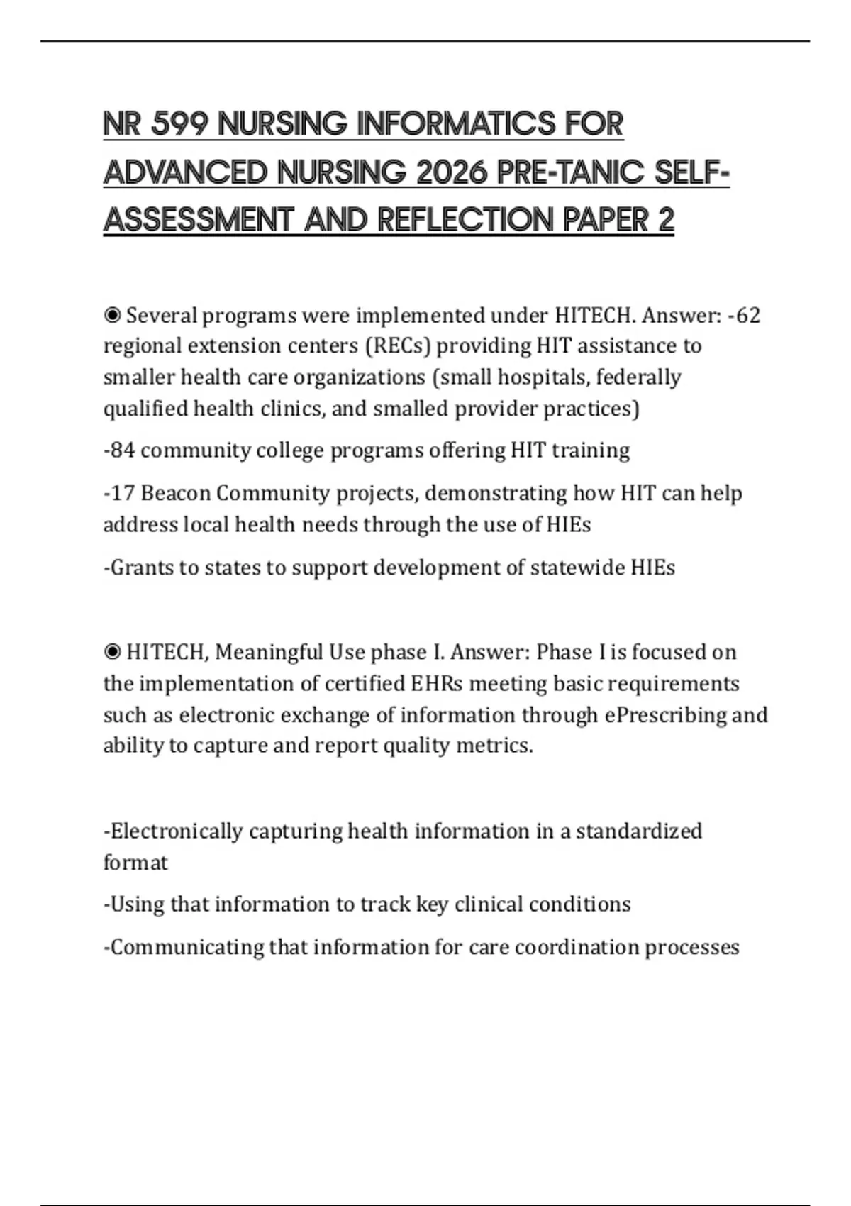 NR 599 NURSING INFORMATICS FOR ADVANCED NURSING 2026 PRE-TANIC ...