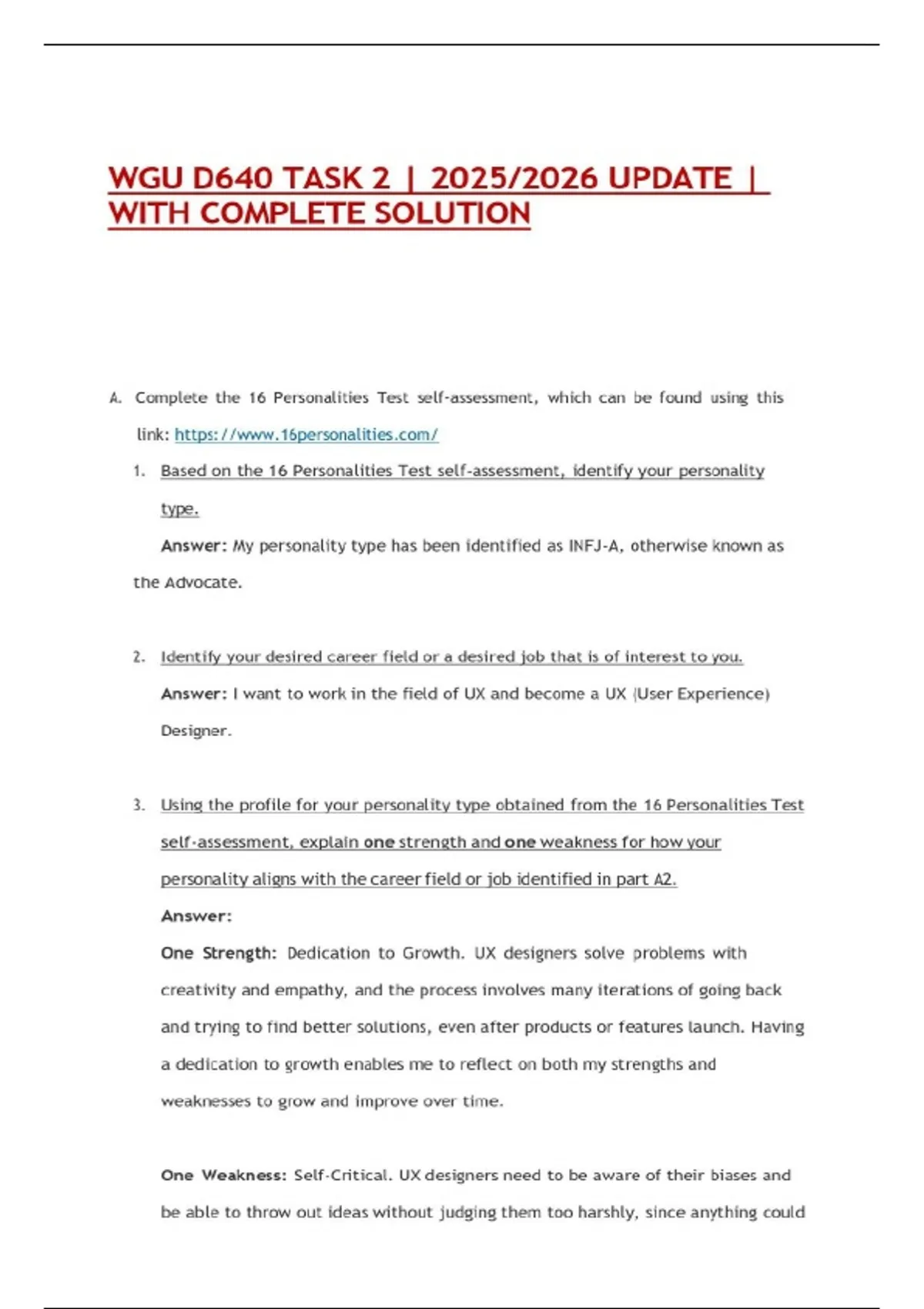 WGU D640 TASK 2 | 2025/2026 UPDATE | WITH COMPLETE SOLUTION - D640 ...