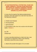 ATI GASTROINTESTINAL SYSTEM FINAL EXAM 2026  BANK CURRENTLY TESTING EXAM QUESTIONS  WITH DETAILED VERIFIED ANSWERS|| VERIFIED  EXAM!!! (100% CORRECT ANSWERS /ALREADY  GRADED A+||LATEST EXAM!!!