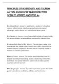 PRINCIPLES OF HOSPITALITY AND TOURISM ACTUAL EXAM PAPER QUESTIONS WITH DETAILED VERIFIED ANSWERS A&plus;