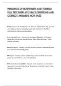 PRINCIPLES OF HOSPITALITY AND TOURISM FULL TEST BANK ACCURATE QUESTIONS AND CORRECT ANSWERS 100&percnt; PASS