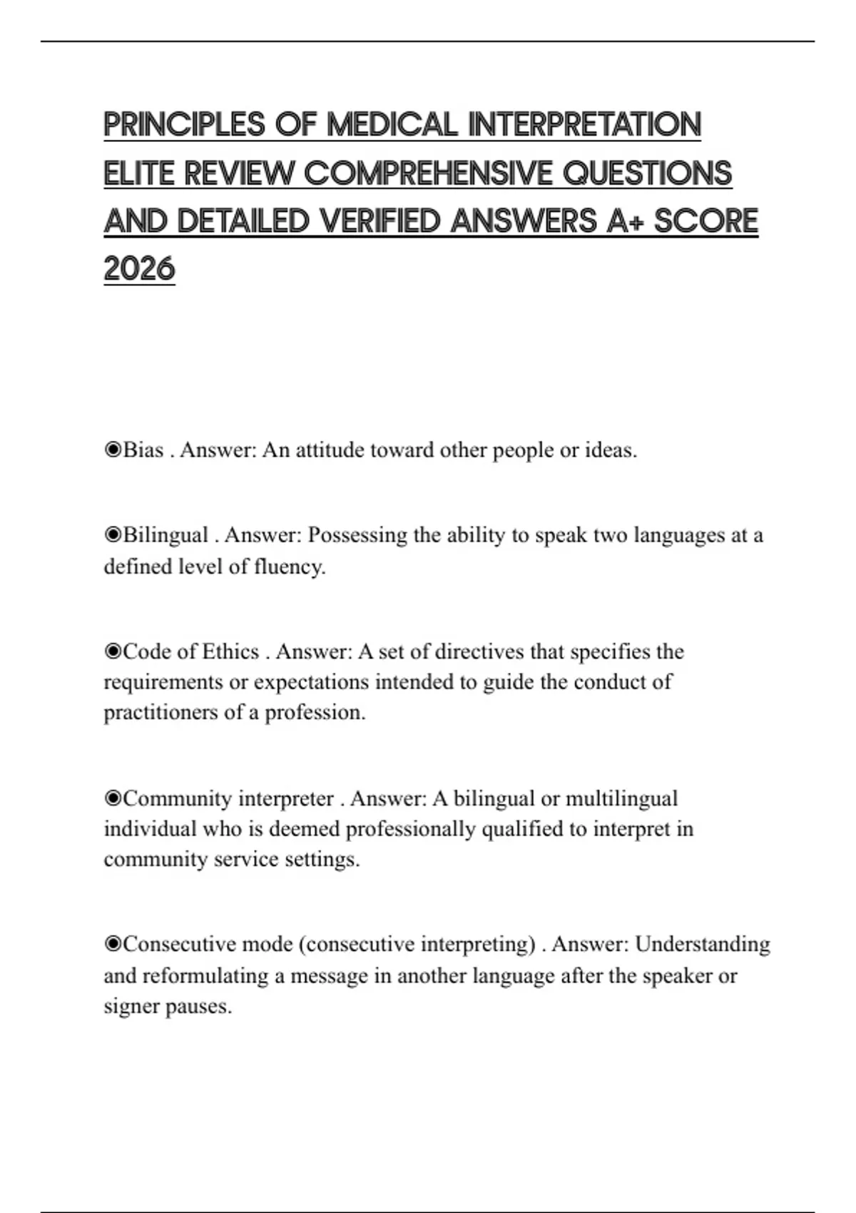 PRINCIPLES OF MEDICAL INTERPRETATION ELITE REVIEW COMPREHENSIVE ...
