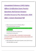 Unexploded Ordnance &lpar;UXO&rpar; Safety  Officer Certification Exam Practice  Questions And Correct Answers  &lpar;Verified Answers&rpar; Plus Rationales 2026  Q&A &vert; Instant Download Pdf