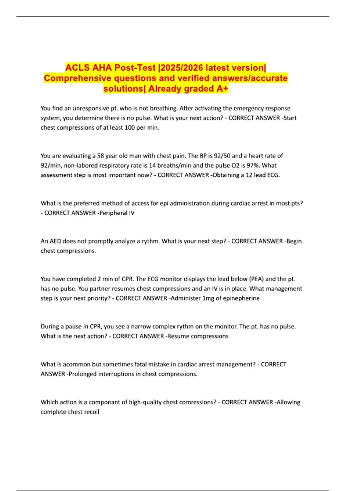ACLS AHA Post.ACLS AHA Post.ACLS AHA Post.ALL NEEDDED TO PASS IS HERE ...