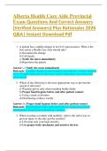 Alberta Health Care Aide Provincial  Exam Questions And Correct Answers  &lpar;Verified Answers&rpar; Plus Rationales 2026  Q&A&vert; Instant Download Pdf 