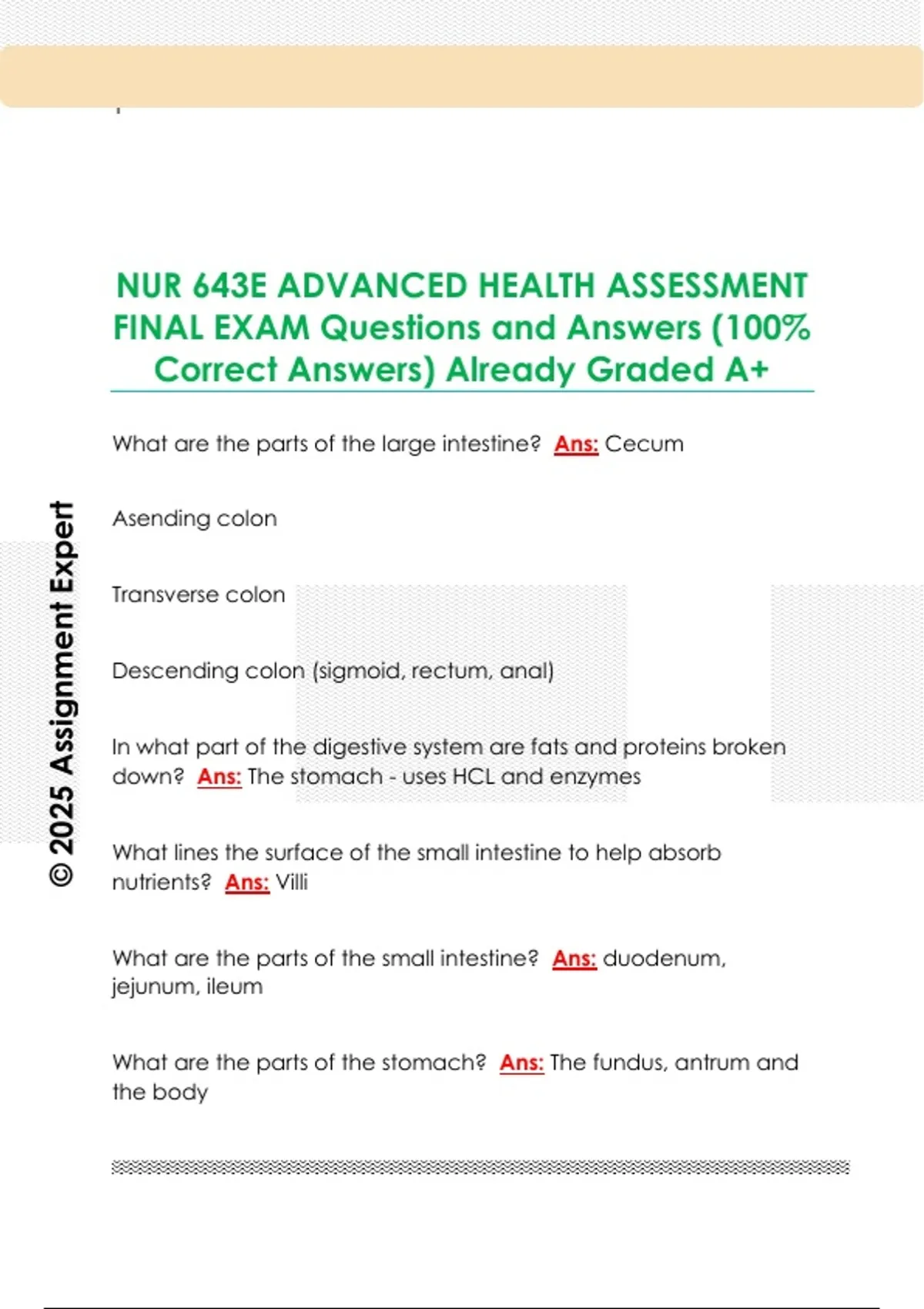 NUR 643E ADVANCED HEALTH ASSESSMENT FINAL EXAM Questions and Answers ...