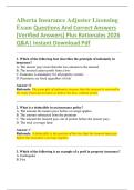 Alberta Insurance Adjuster Licensing  Exam Questions And Correct Answers  &lpar;Verified Answers&rpar; Plus Rationales 2026  Q&A&vert; Instant Download Pdf