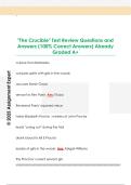 "The Crucible" Test Review Questions and  Answers &lpar;100&percnt; Correct Answers&rpar; Already  Graded A&plus; 