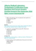 Alberta Medical Laboratory  Technologist Certification Exam  Questions And Correct Answers  &lpar;Verified Answers&rpar; Plus Rationales 2026  Q&A&vert; Instant Download Pdf 