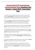 Kansas Board Of Cosmetology License Renewal Exam Questions And Answers &vert;Latest 2026&vert; Guaranteed Pass
