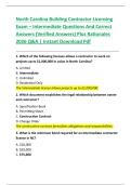 North Carolina Building Contractor Licensing  Exam &ndash; Intermediate Questions And Correct  Answers &lpar;Verified Answers&rpar; Plus Rationales  2026 Q&A &vert; Instant Download Pdf 