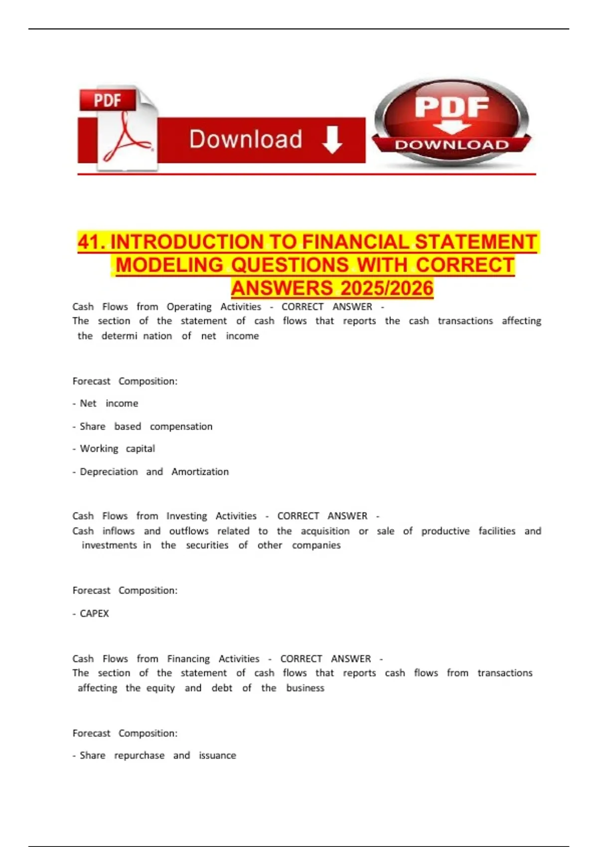 41. INTRODUCTION TO FINANCIAL STATEMENT MODELING QUESTIONS WITH CORRECT ...