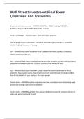 Wall Street Investment Final Exam Questions and Answers