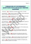 3 BRANCHES OF GOVERNMENT  QUESTIONS WITH DETAILED VERIFIED  ANSWERS 
