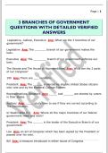 3 BRANCHES OF GOVERNMENT  QUESTIONS WITH DETAILED VERIFIED  ANSWERS 