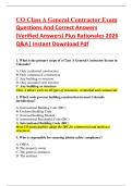 CO Class A General Contractor Exam  Questions And Correct Answers   &lpar;Verified Answers&rpar; Plus Rationales 2026   Q&A&vert; Instant Download Pdf 