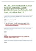 CO Class C Residential Contractor Exam   Questions And Correct Answers    &lpar;Verified Answers&rpar; Plus Rationales 2026   Q&A&vert; Instant Download Pdf 
