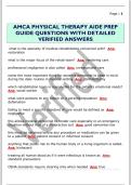 AMCA PHYSICAL THERAPY AIDE PREP  GUIDE QUESTIONS WITH DETAILED  VERIFIED ANSWERS