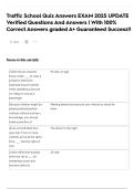 Traffic School Quiz Answers EXAM 2025 UPDATE Verified Questions And Answers &vert; With 100&percnt; Correct Answers graded A&plus; Guaranteed Success&excl;&excl;