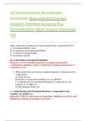 CO Environmental Remediation  Contractor Questions And Correct  Answers &lpar;Verified Answers&rpar; Plus  Rationale2026 Q&A&vert; Instant Download  Pdf 