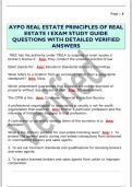 AYPO REAL ESTATE PRINCIPLES OF REAL  ESTATE I EXAM STUDY GUIDE  QUESTIONS WITH DETAILED VERIFIED  ANSWERS