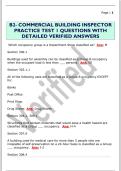 B2- COMMERCIAL BUILDING INSPECTOR  PRACTICE TEST 1 QUESTIONS WITH  DETAILED VERIFIED ANSWERS 