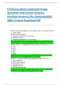 CO Excavation Contractor Exam  Questions And Correct Answers   &lpar;Verified Answers&rpar; Plus Rationale2026  Q&A&vert; Instant Download Pdf 