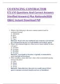 CO FENCING CONTRACTOR  EXAM Questions And Correct Answers   &lpar;Verified Answers&rpar; Plus Rationale2026  Q&A&vert; Instant Download Pdf