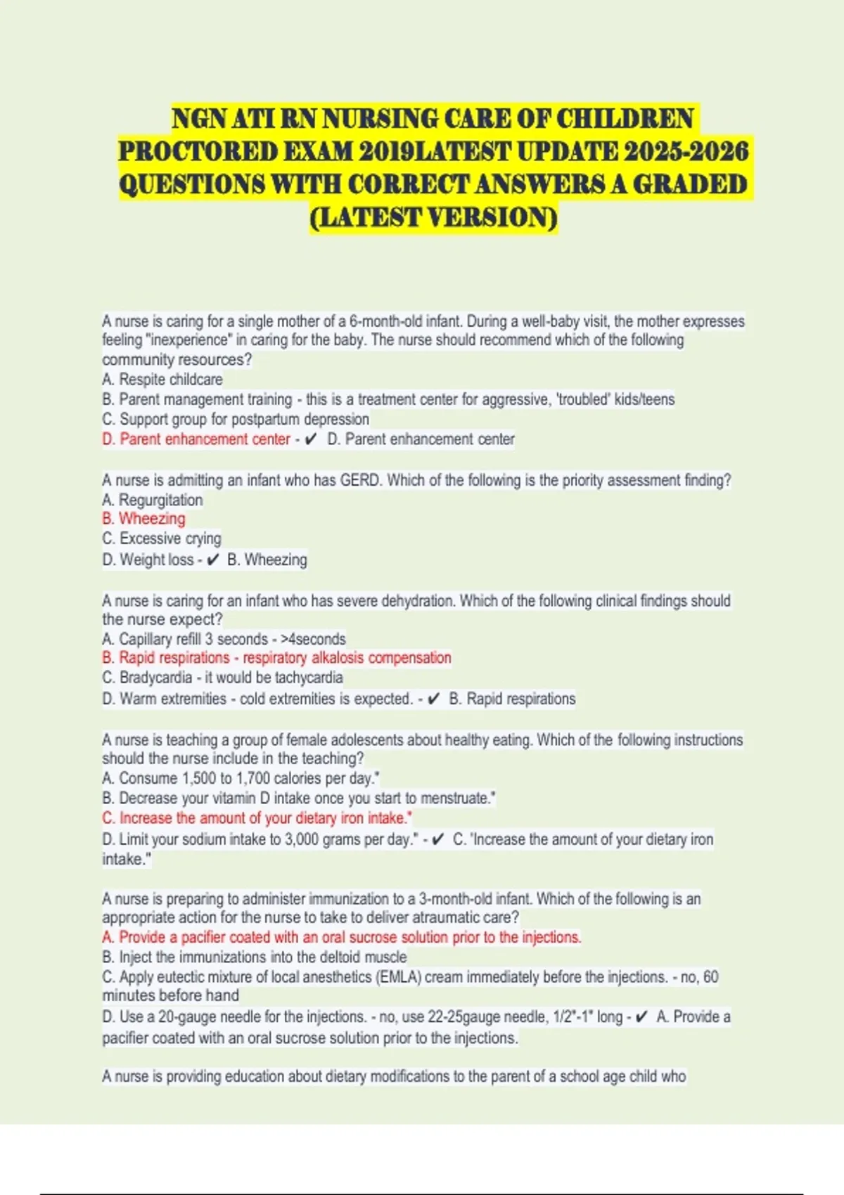 NGN ATI RN NURSING CARE OF CHILDREN PROCTORED EXAM 2019LATEST UPDATE ...