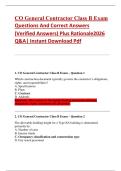 CO General Contractor Class B Exam  Questions And Correct Answers   &lpar;Verified Answers&rpar; Plus Rationale2026  Q&A&vert; Instant Download Pdf  