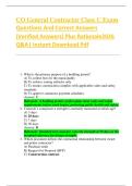 CO General Contractor Class C Exam  Questions And Correct Answers   &lpar;Verified Answers&rpar; Plus Rationale2026  Q&A&vert; Instant Download Pdf