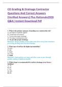 CO Grading & Drainage Contractor  Questions And Correct Answers   &lpar;Verified Answers&rpar; Plus Rationale2026  Q&A&vert; Instant Download Pdf 