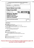 Pearson Edexcel AS Level Religious Studies Question paper 4B and Mark Scheme SUMMER 2025