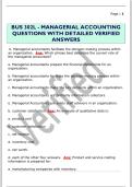 BUS 302L - MANAGERIAL ACCOUNTING  QUESTIONS WITH DETAILED VERIFIED  ANSWERS 