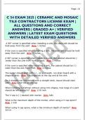 C 54 EXAM 2025 &vert; CERAMIC AND MOSAIC  TILE CONTRACTORS LICENSE EXAM &vert;  ALL QUESTIONS AND CORRECT  ANSWERS &vert; GRADED A&plus; &vert; VERIFIED  ANSWERS &vert; LATEST EXAM QUESTIONS  WITH DETAILED VERIFIED ANSWERS 
