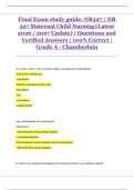 Final Exam study guide&colon; NR327 &sol; NR  327 Maternal Child Nursing &lpar;Latest  2026 &sol; 2027 Update&rpar; &vert; Questions and  Verified Answers &vert; 100&percnt; Correct &vert;  Grade A - Chamberlain