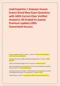 Lead Inspector &sol; Assessor Course Exam&vert; Brand New Exam Questions with 100&percnt; Correct Clear Verified Answers&vert; All Graded A&plus;&vert;Latest Premium Update&vert;100&percnt; Guaranteed Success&period;