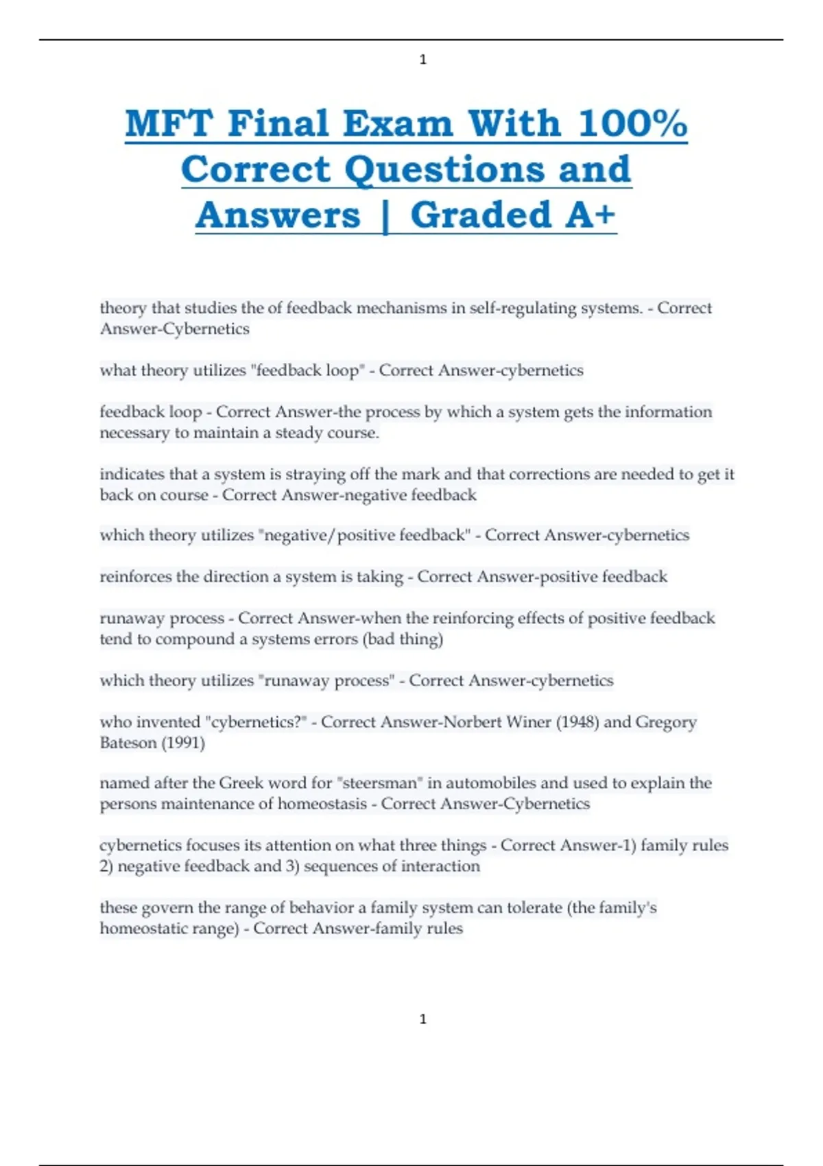MFT Final Exam With 100% Correct Questions and Answers | Graded A+ ...