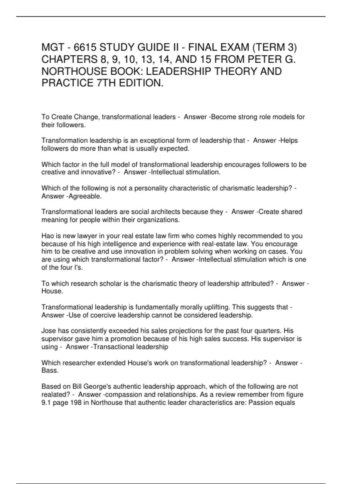 Mgt - 6615 Study Guide Ii - Final Exam (Term 3) Chapters 8, 9, 10, 13 ...
