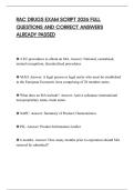 RAC DRUGS EXAM SCRIPT 2026 FULL QUESTIONS AND CORRECT ANSWERS ALREADY PASSED