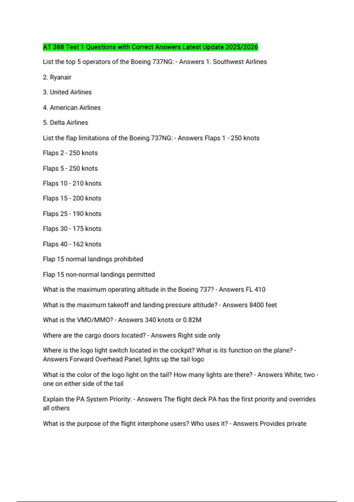 AT 388 Test 1 Questions with Correct Answers Latest Update 2025/2026 ...