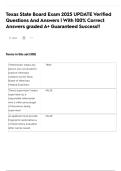 Texas State Board Exam 2025 UPDATE Verified Questions And Answers &vert; With 100&percnt; Correct Answers graded A&plus; Guaranteed Success&excl;&excl;