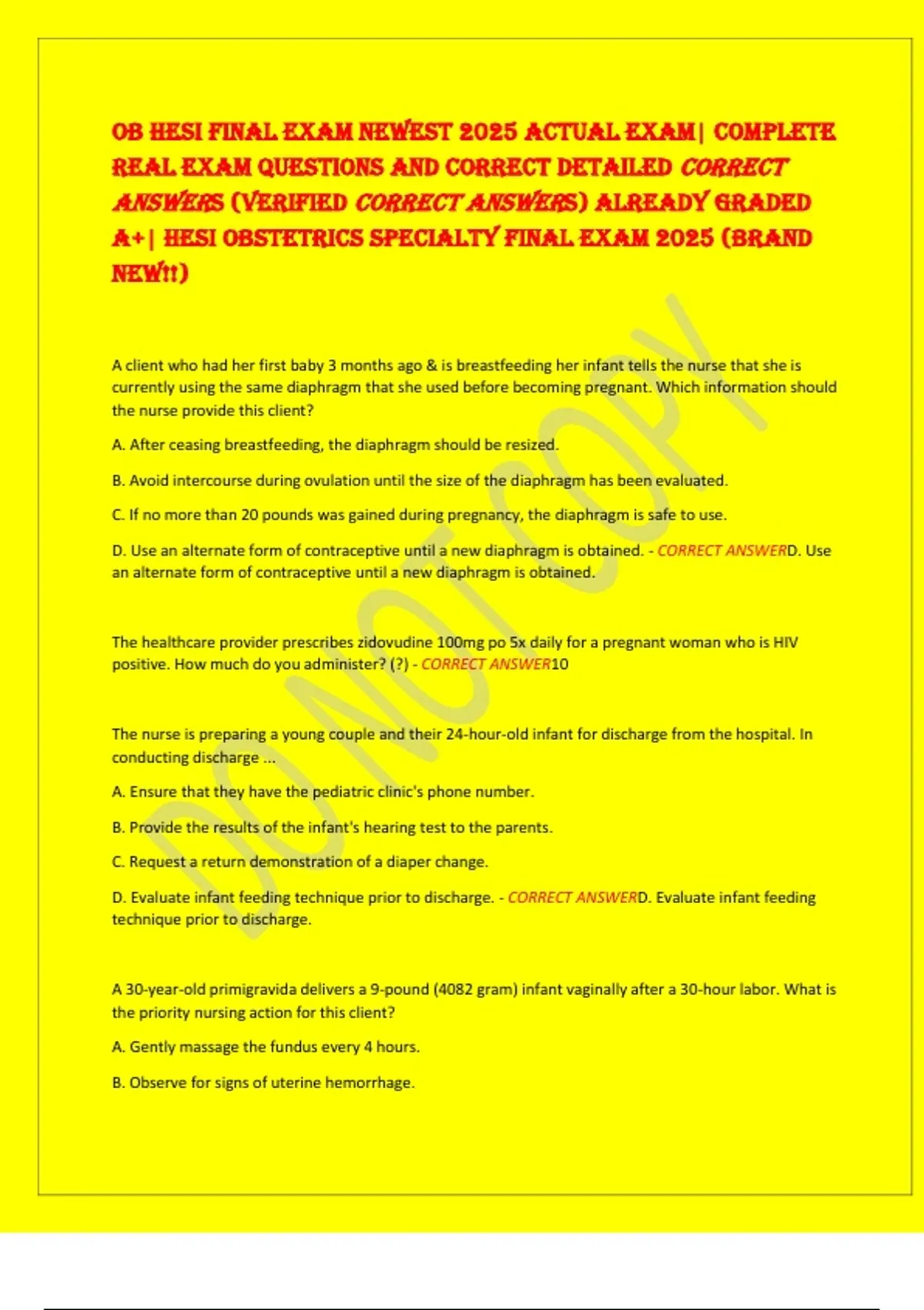 OB HESI FINAL EXAM NEWEST 2025 ACTUAL EXAM| COMPLETE REAL EXAM ...