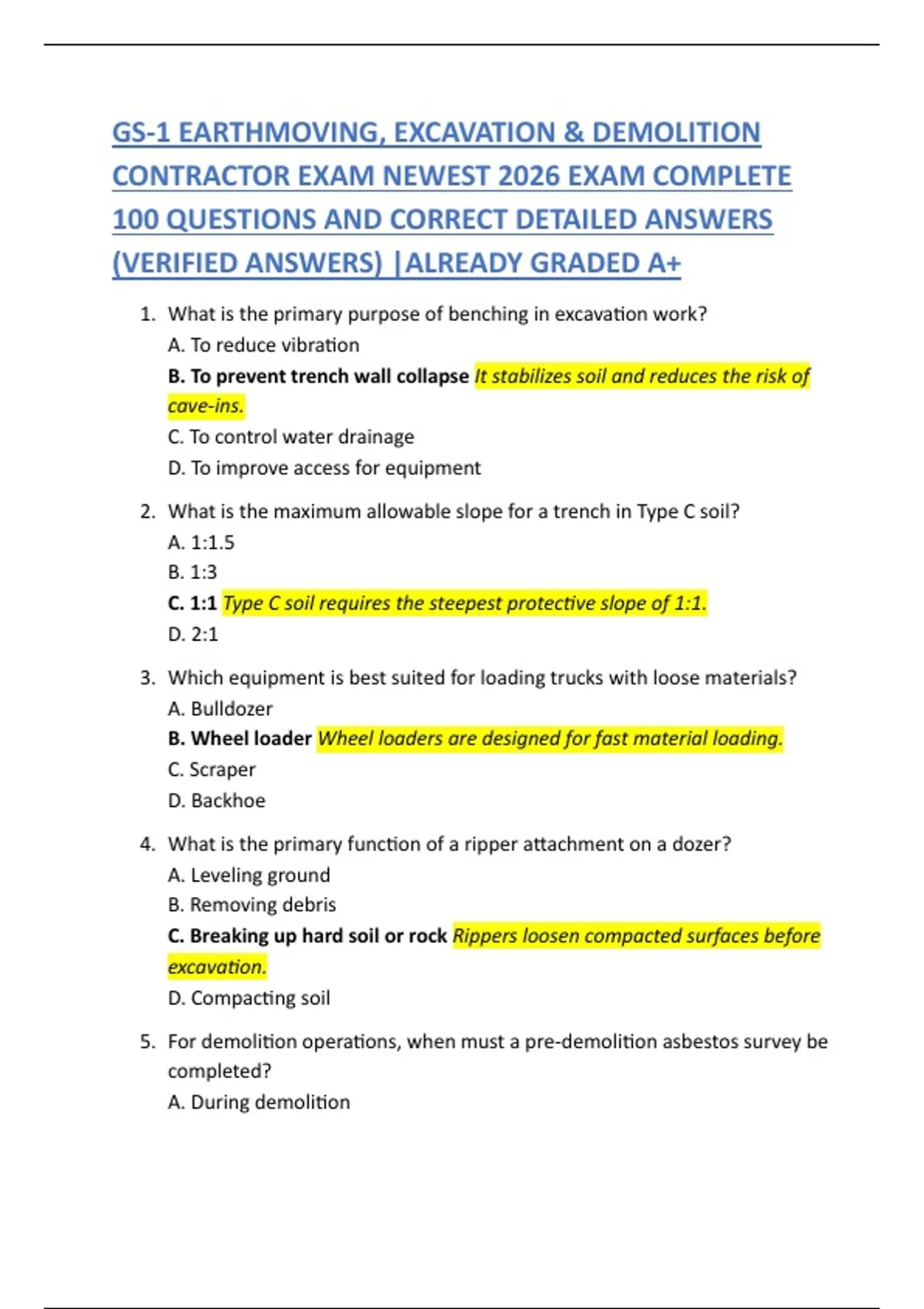 Gs 11 Contractor Test GS-1 EARTHMOVING, EXCAVATION & DEMOLITION CONTRACTOR EXAM NEWEST 2026 ...