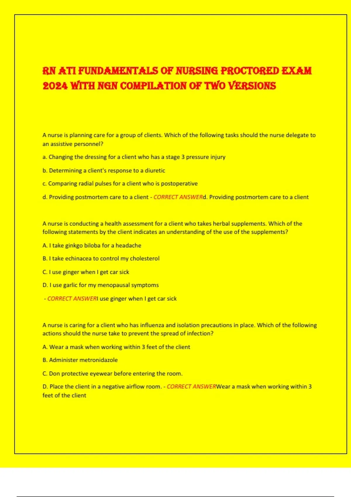RN ATI FUNDAMENTALS OF NURSING PROCTORED EXAM 2024 WITH NGN COMPILATION ...