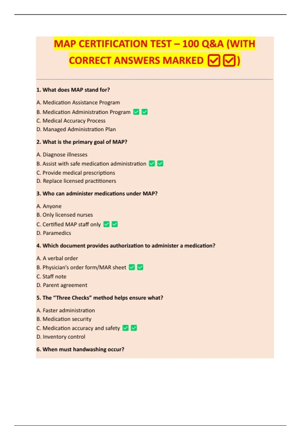 Map Testing Example Questions MAP CERTIFICATION TEST – 100 Q&A (WITH CORRECT ANSWERS MARKED ) - MAP ...