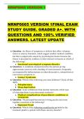 NRNP6665 VERSION 1  NRNP6665 VERSION 1FINAL EXAM  STUDY GUIDE&period; GRADED A&plus;&period; WITH  QUESTIONS AND 100&percnt; VERIFIED  ANSWERS&period; LATEST UPDATE 