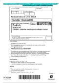 Pearson Edexcel Level 3 GCE Turkish Advanced PAPER 3&colon; Listening&comma; reading and writing in Turkish    ACTUAL Questions and CORRECT ANSWERS 2025&sol;2026