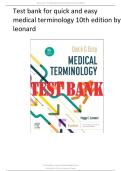 Test Bank For Quick & Easy Medical Terminology&comma; 10th Edition&comma; By Peggy C&period; Leonard All Chapters 1-15 LATEST